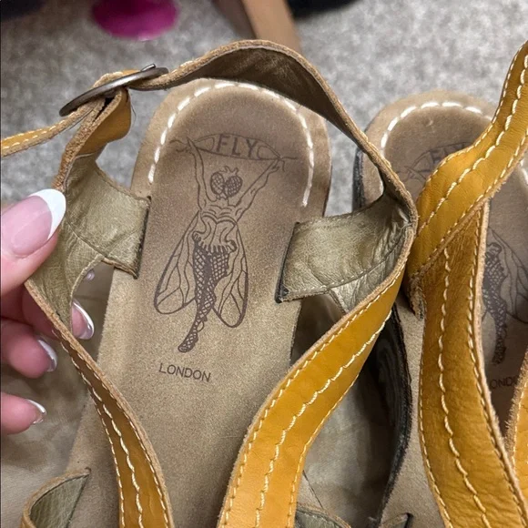 Fly London Women's Yellow Wedge Sandals - Picture 2 of 7